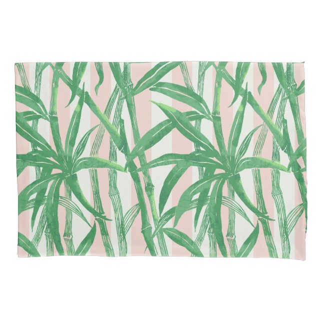 Bamboo Jungle Hawaiian Stripe - Green and Pink Pillowcase (Front)