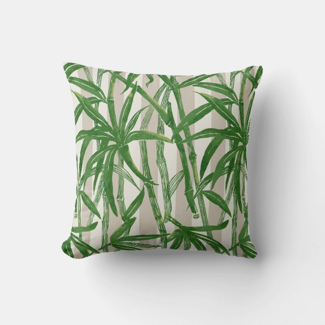 Bamboo Jungle Hawaiian Stripe - Green and Taupe Cushion (Front)