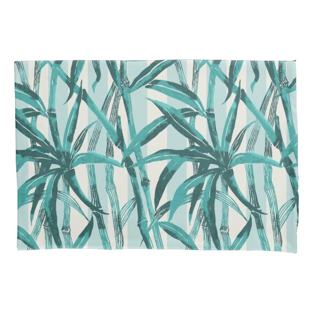 Bamboo Jungle Hawaiian Stripe - Teal Pillowcase (Front)