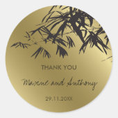 Bamboo Leaves Black Gold Thank You Wedding Sticker (Front)