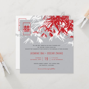 Bamboo Leaves Double Happiness Chinese Wedding Invitation