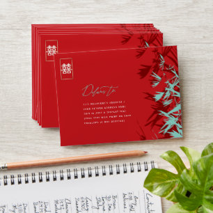 Bamboo Leaves Double Happiness Wedding Envelope