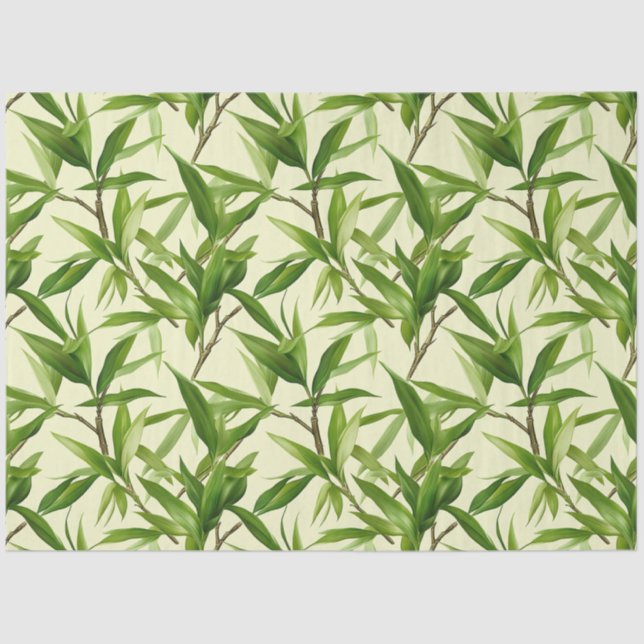 Bamboo Leaves Pattern Green Decoupage Tissue Paper (Front)
