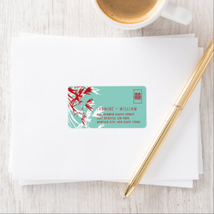 Bamboo Leaves Shuang Xi Chinese Wedding Address Label