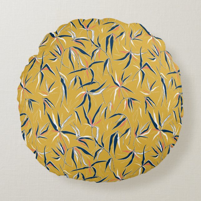 Bamboo Leaves: Tossed Vintage Pattern Round Cushion (Front)