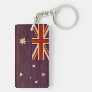 Bamboo Look & Engraved Australia Australian Flag Key Ring
