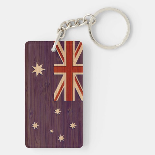 Bamboo Look & Engraved Australia Australian Flag Key Ring (Back)