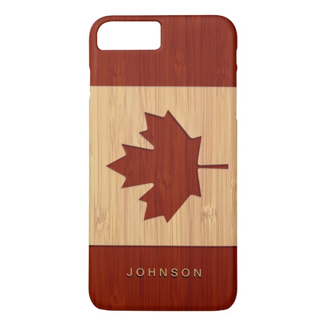 Bamboo Look Engraved Canada Flag Maple Leaf Case-Mate iPhone Case (Back)