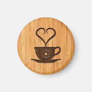Bamboo Look & Engraved Cute I Love Coffee Magnet