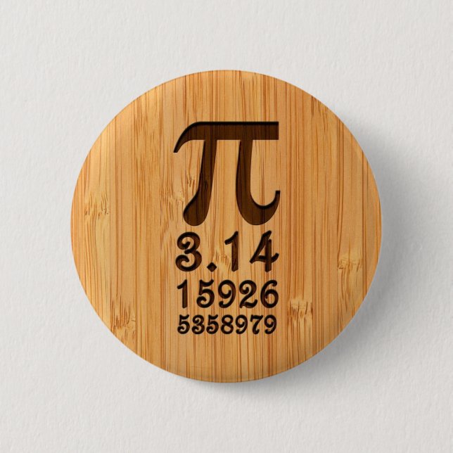 Bamboo Look & Engraved Pi Numbers 6 Cm Round Badge (Front)
