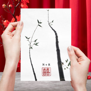 © Bamboo Love Double Happiness Chinese Wedding Invitation