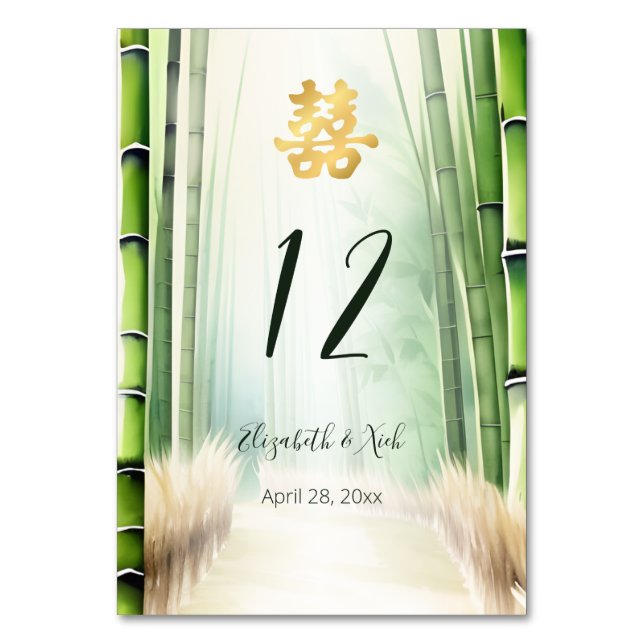 Bamboo Modern Chinese Wedding Table Number (Back)