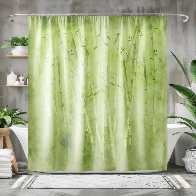 Bamboo On A Faded Green Background Shower Curtain (Creator Uploaded)