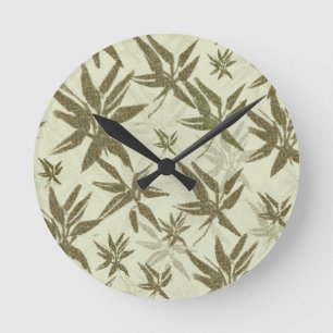 Bamboo on Beige Sheers - seamless surface pattern. Round Clock