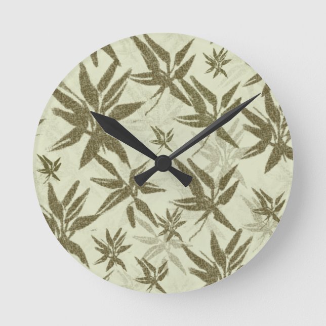 Bamboo on Beige Sheers - seamless surface pattern. Round Clock (Front)