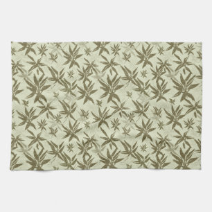 Bamboo on Beige Sheers - seamless surface pattern. Tea Towel
