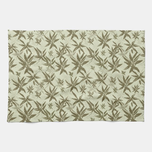 Bamboo on Beige Sheers - seamless surface pattern. Tea Towel (Horizontal)