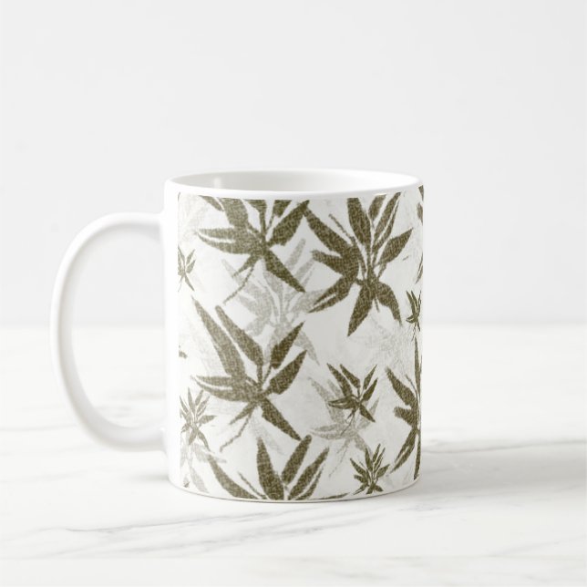 Bamboo on White Sheers - seamless surface pattern. Coffee Mug (Left)