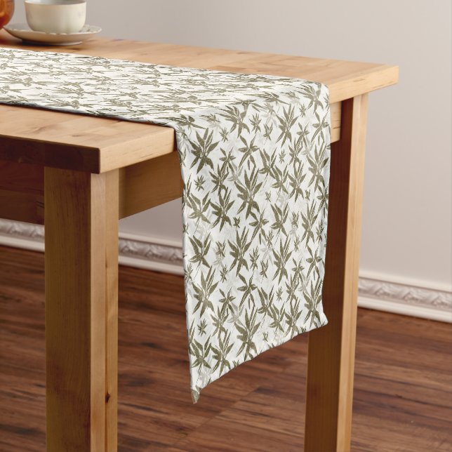 Bamboo on White Sheers - seamless surface pattern. Short Table Runner (In Situ)