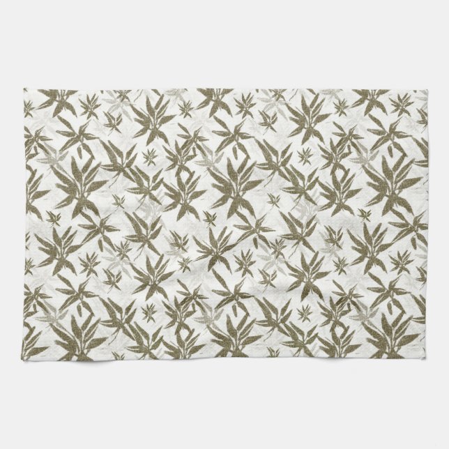 Bamboo on White Sheers - seamless surface pattern. Tea Towel (Horizontal)