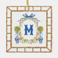 Bamboo & Orange Topiary Crest | 1-Letter Monogram