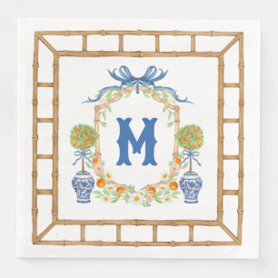 Bamboo & Orange Topiary Crest   1-Letter Monogram Napkin