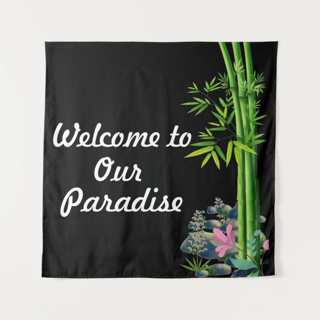 "Bamboo Paradise Welcome" Tapestry (Front)