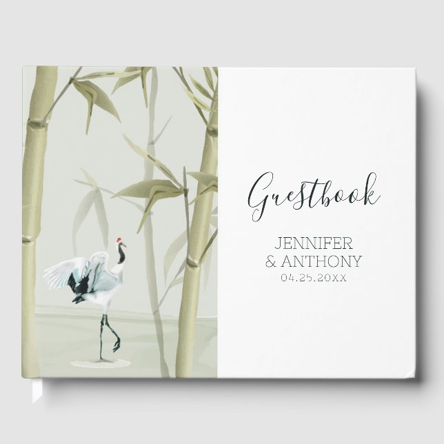 Bamboo Plants and Crane Bird Guest Book (Front)