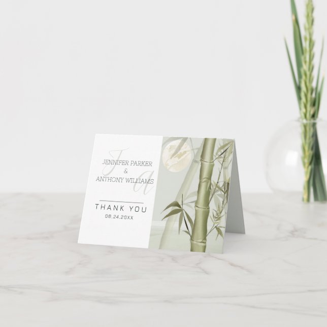 Bamboo Plants & Crane Illustration  Thank You Card (Front)