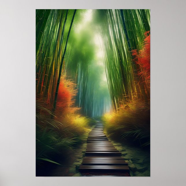 Bamboo Retreat, A Journey on the Wooden Pathway Poster (Front)