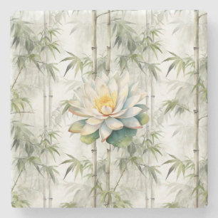 Bamboo Serenity Lotus Stone Coaster
