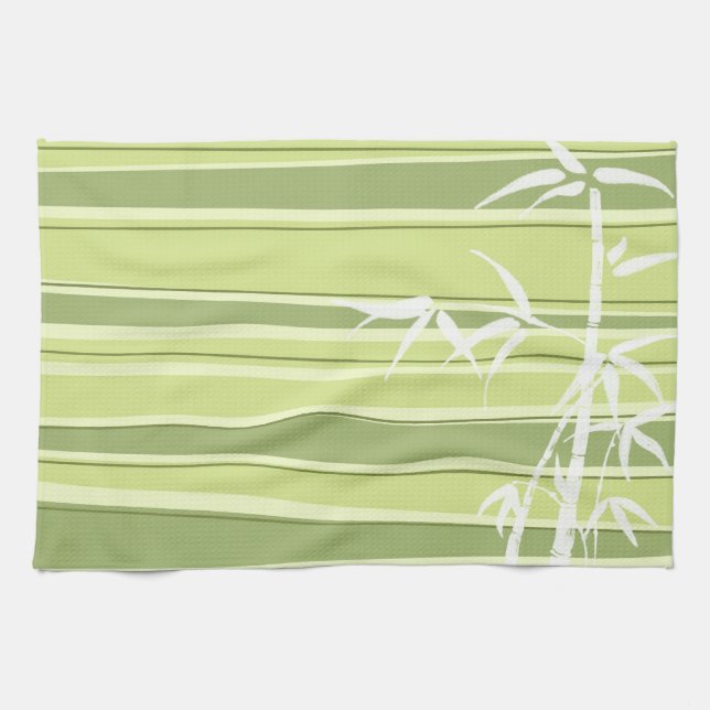 Bamboo Silhouette Striped Green Towels (Horizontal)