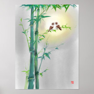 Bamboo Sparrow Couples Ink Art Print Poster