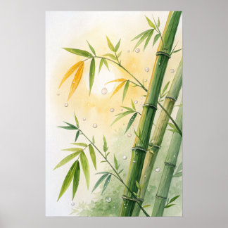 Bamboo Stalks Golden Leaves Poster