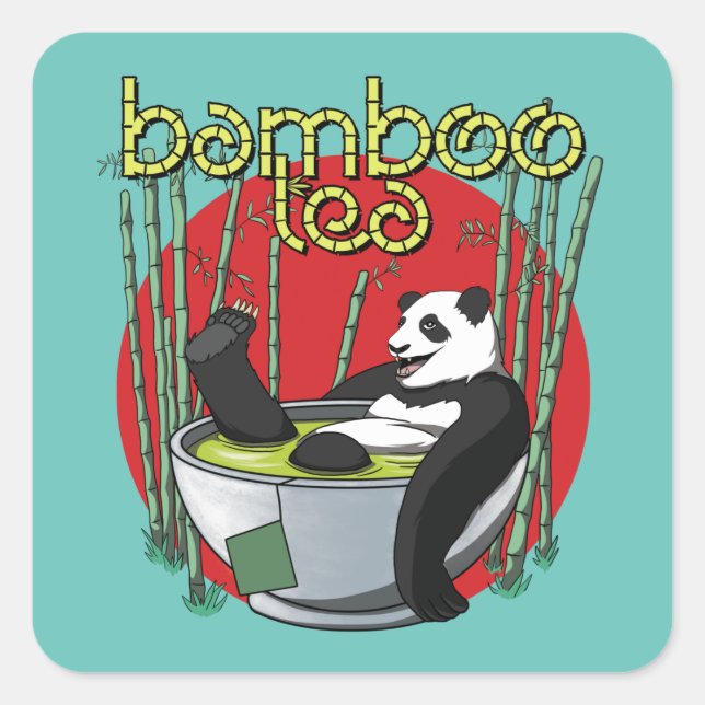 Bamboo Tea Drinker Panda Square Sticker (Front)