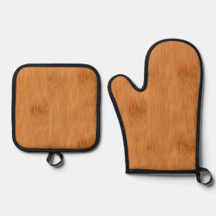 Bamboo Toast Wood Grain Look Oven Mitt & Pot Holder Set