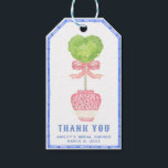 Bamboo Topiary Garden | Chinoiserie Bridal Shower Gift Tags<br><div class="desc">This chic gift tag features a round topiary with a pink bow in a pink chinoiserie pot. The border around the edge is a blue bamboo frame. Decorative blue text with the words "Thank you" is in all caps. You can personalise with your name and event date.</div>