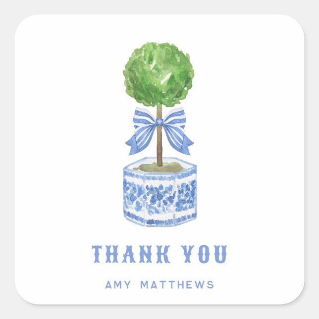 Bamboo Topiary Garden | Chinoiserie  Thank You  Square Sticker (Front)