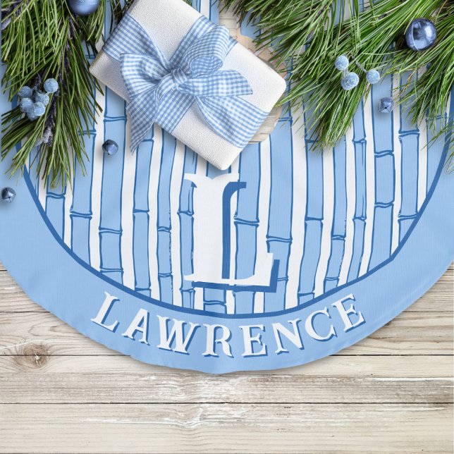 Bambooey Bamboo Stripe in Blue Personalised Faux Linen Tree Skirt (Creator Uploaded)