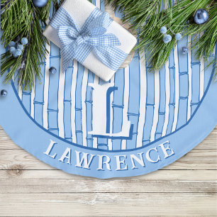 Bambooey Bamboo Stripe in Blue Personalized Faux Linen Tree Skirt