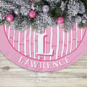 Bambooey Bamboo Stripe in Pink Personalised Faux Linen Tree Skirt