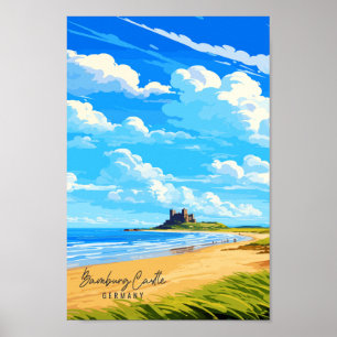 Bamburg Castle Germany vintage travel illustration Poster