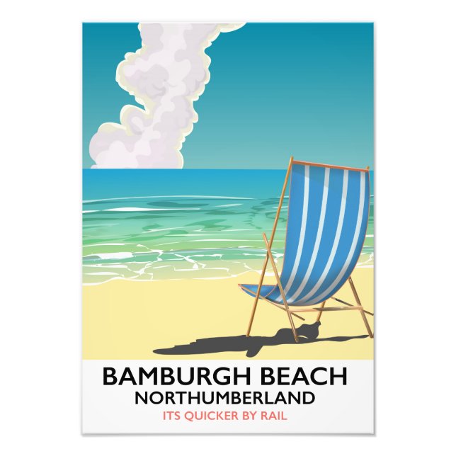 Bamburgh Beach Northumberland train poster (Front)