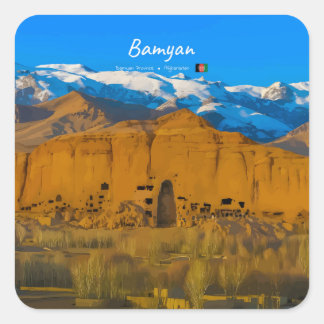 Bamyan, Afghanistan - Buddha Cliff Valley Square Sticker