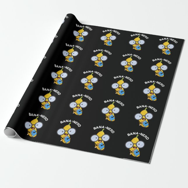 Bana-nerd Funny Fruit Nerd Pun Dark BG Wrapping Paper (Unrolled)