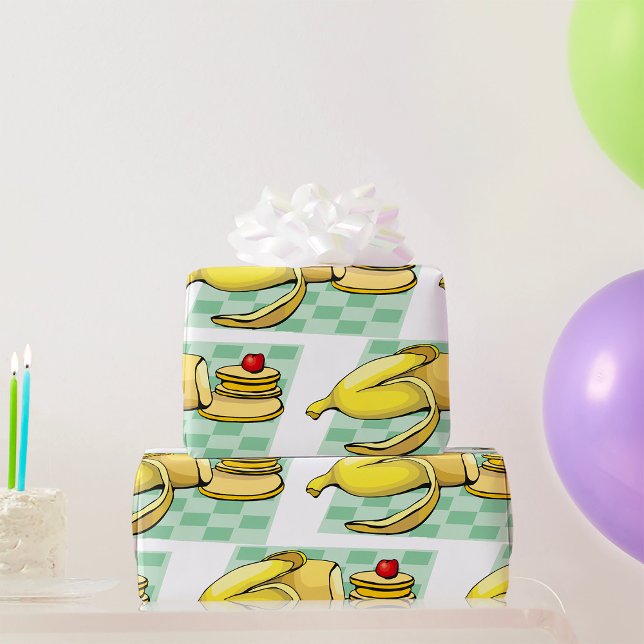 Banana and Pancakes Breakfast Fun Food  Wrapping Paper (Creator Uploaded)