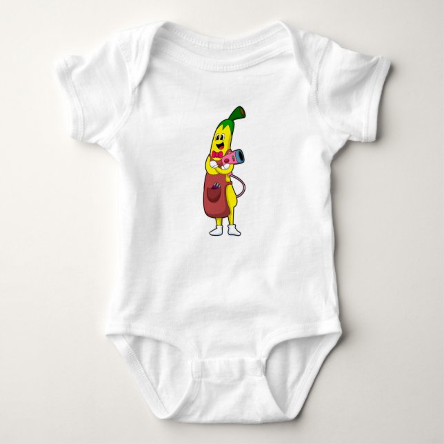 Banana as Hairdresser with Hair dryer Baby Bodysuit (Front)