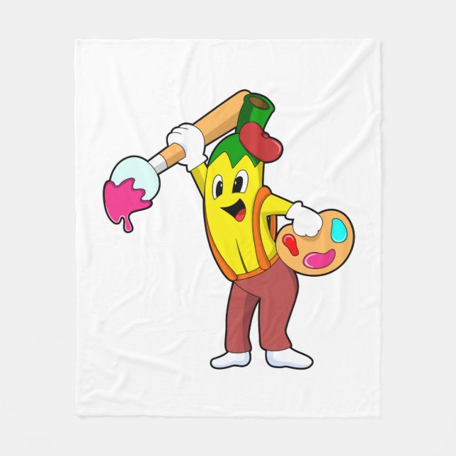 Banana as Painter with Paint brush Fleece Blanket (Front)