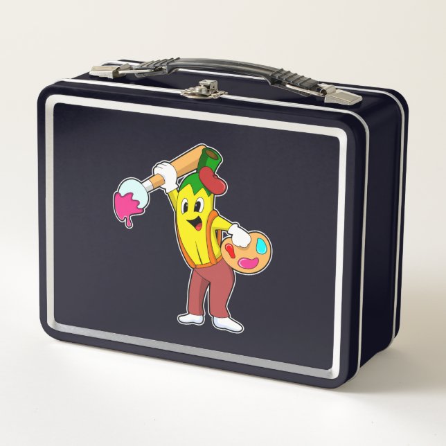 Banana as Painter with Paint brush Metal Lunch Box (Front)