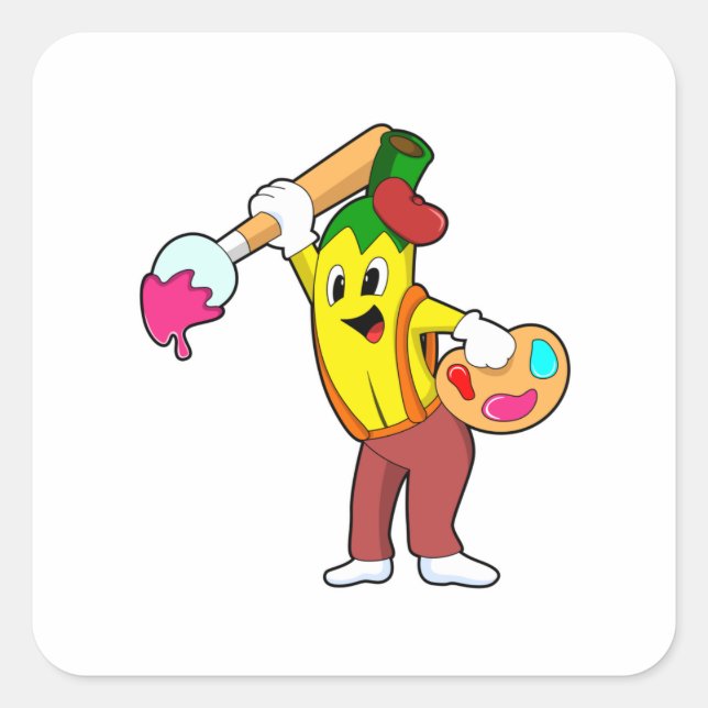 Banana as Painter with Paint brush Square Sticker (Front)